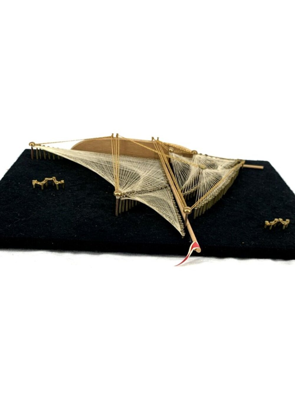 3D String Art Nail Sail Boat Ship Wall Wood Brass Felt 12 x 9" MCM - Picture 5 of 8